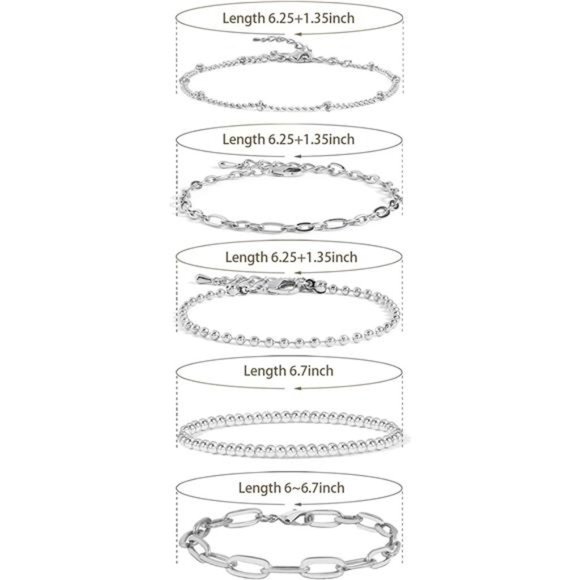 Gold Chain Bracelet Sets Women 14K Gold Plated Dainty Link Paperclip Bracelets - Picture 4 of 5